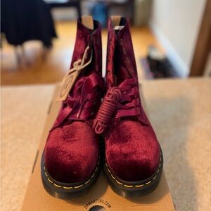 Dr. Martens Cherry Red Velvet 1460 Boots, NWT, Size 9